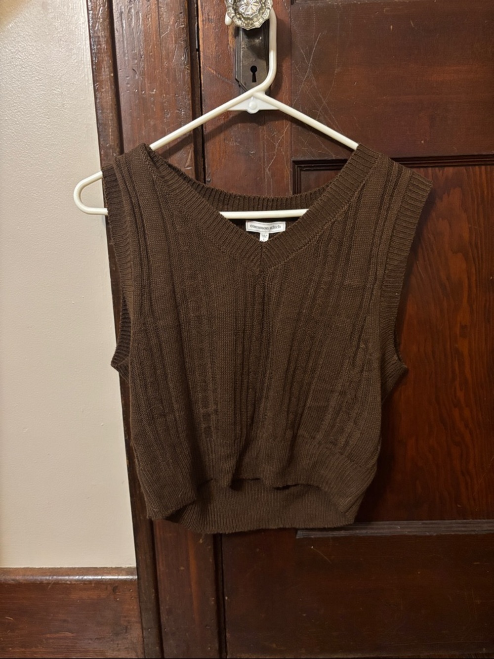 Brown V-Neck Knit Sweater Vest